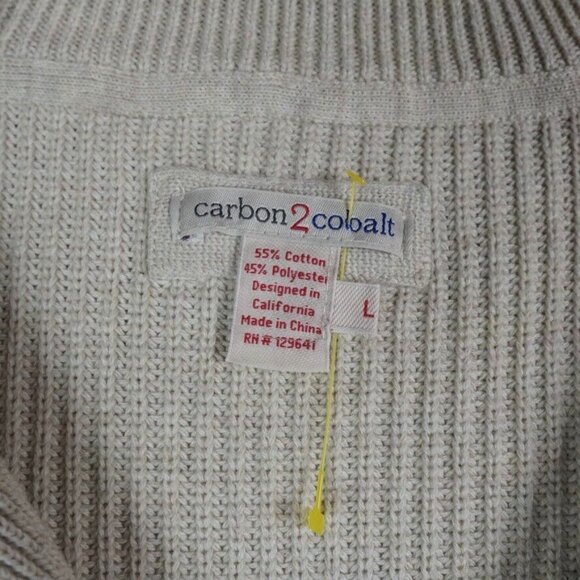 Carbon 2 Cobalt Men's Large Oatmeal Beige Quarter 1/4 Zip Cowl Ribbed Fisherman - Picture 4 of 8